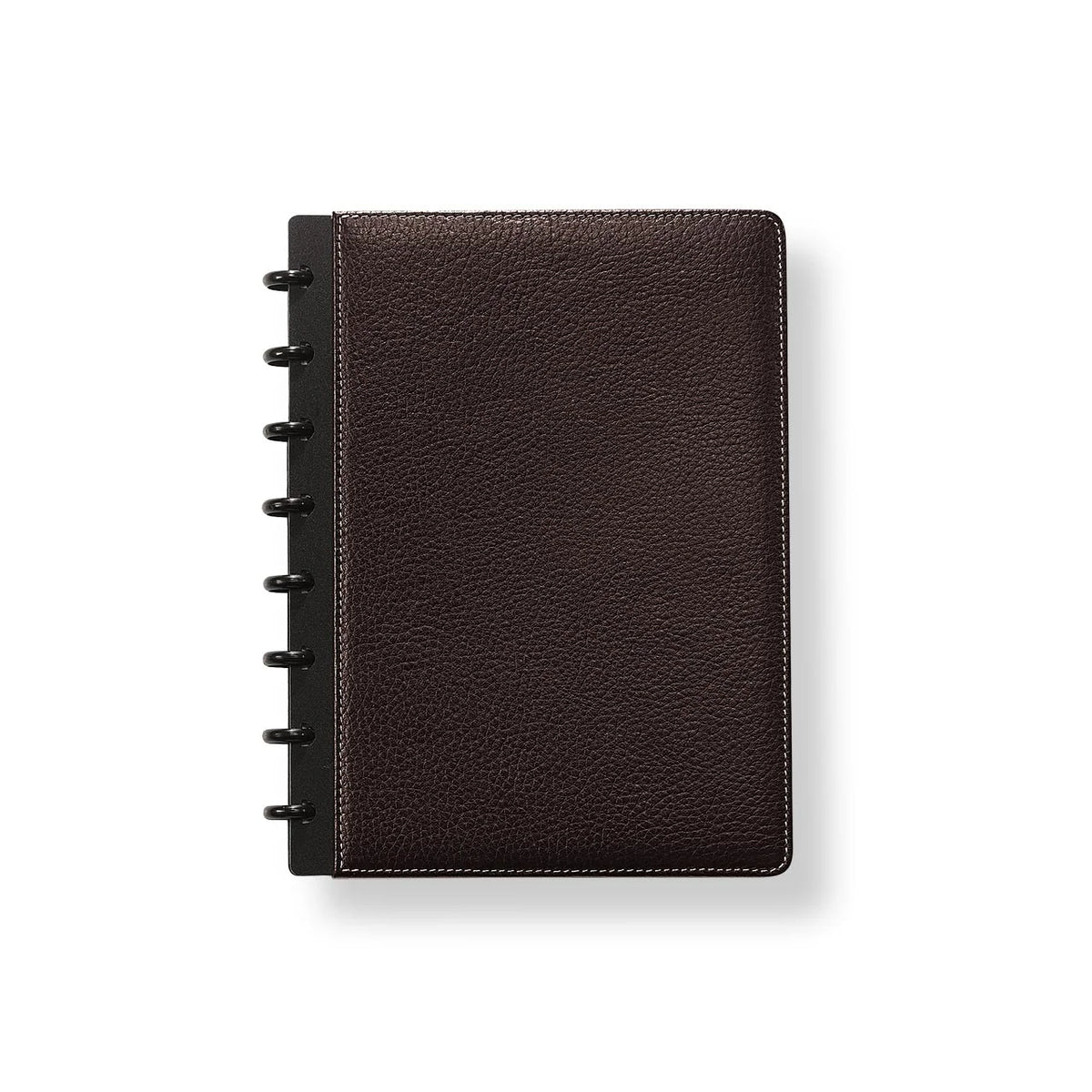 Discbound Leather Notebook with Fold-Back Cover, Card Pockets, Pen Loop and Junior to Letter Sizes — Mocha / Junior