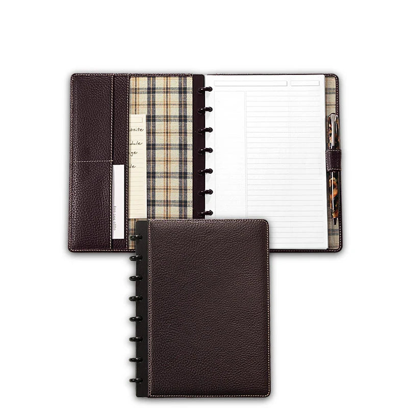 Discbound Leather Notebook with Fold-Back Cover, Card Pockets, Pen Loop and Junior to Letter Sizes
