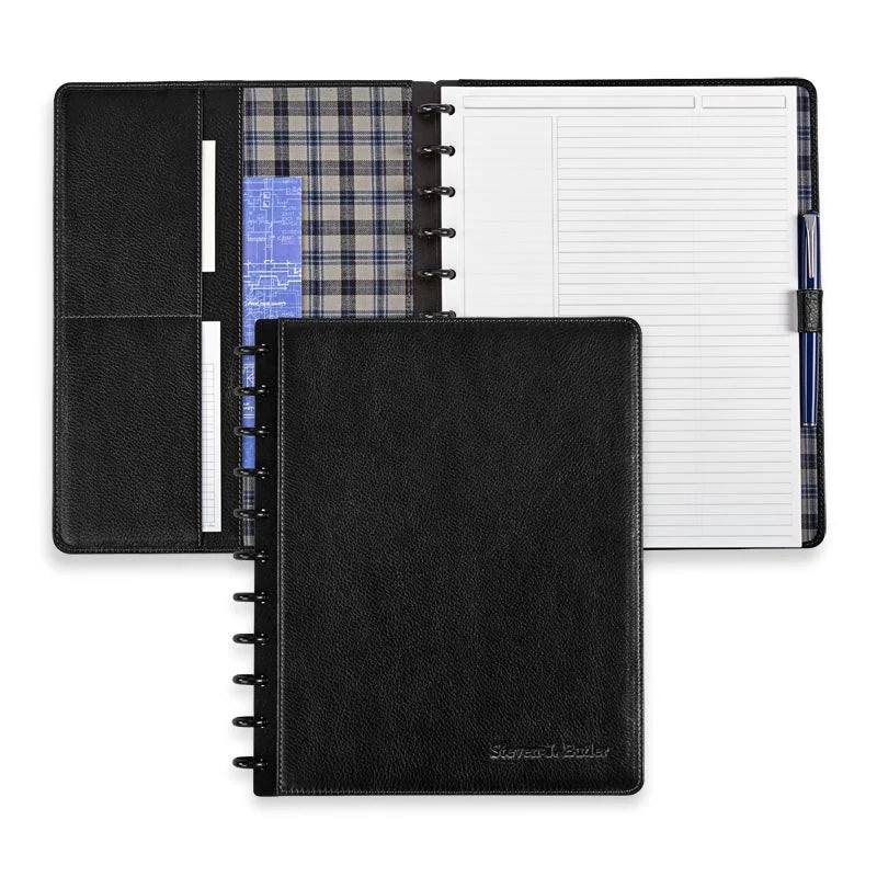 Discbound Leather Notebook with Fold-Back Cover, Card Pockets, Pen Loop and Junior to Letter Sizes