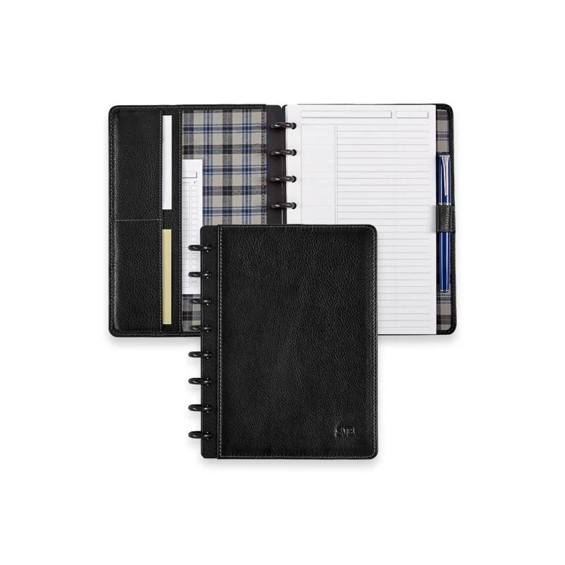 Discbound Leather Notebook with Fold-Back Cover, Card Pockets, Pen Loop and Junior to Letter Sizes