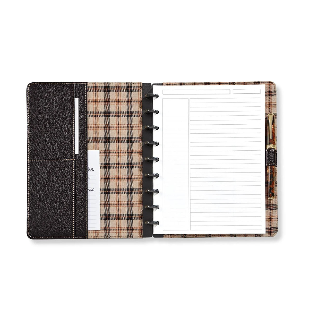 Discbound Leather Notebook with Fold-Back Cover, Card Pockets, Pen Loop and Junior to Letter Sizes