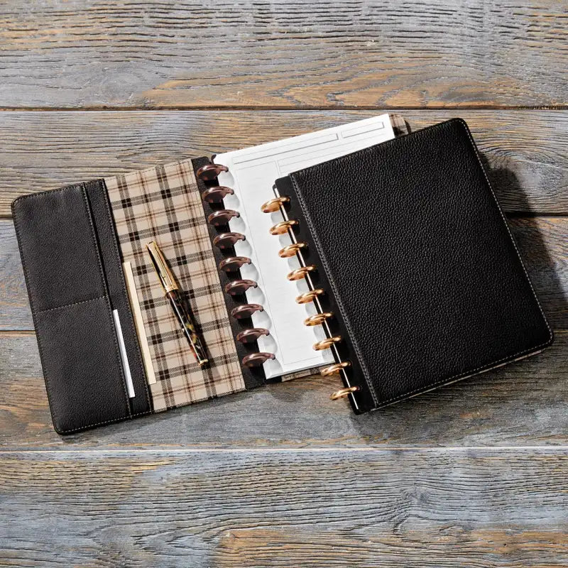 Discbound Leather Notebook with Fold-Back Cover, Card Pockets, Pen Loop and Junior to Letter Sizes