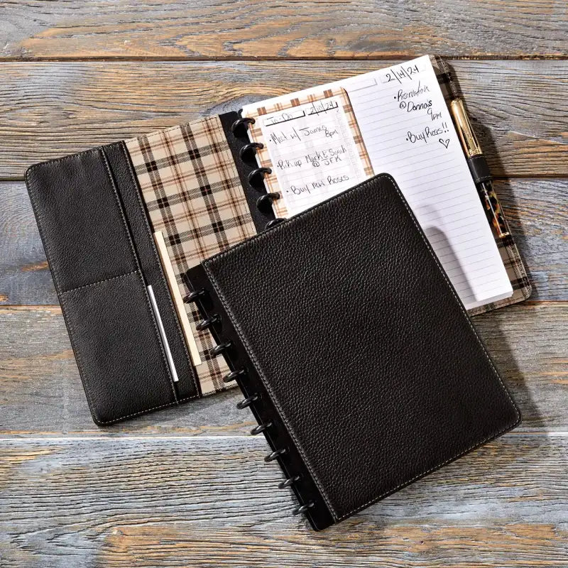 Discbound Leather Notebook with Fold-Back Cover, Card Pockets, Pen Loop and Junior to Letter Sizes