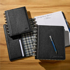 Discbound Leather Notebook with Fold-Back Cover, Card Pockets, Pen Loop and Junior to Letter Sizes