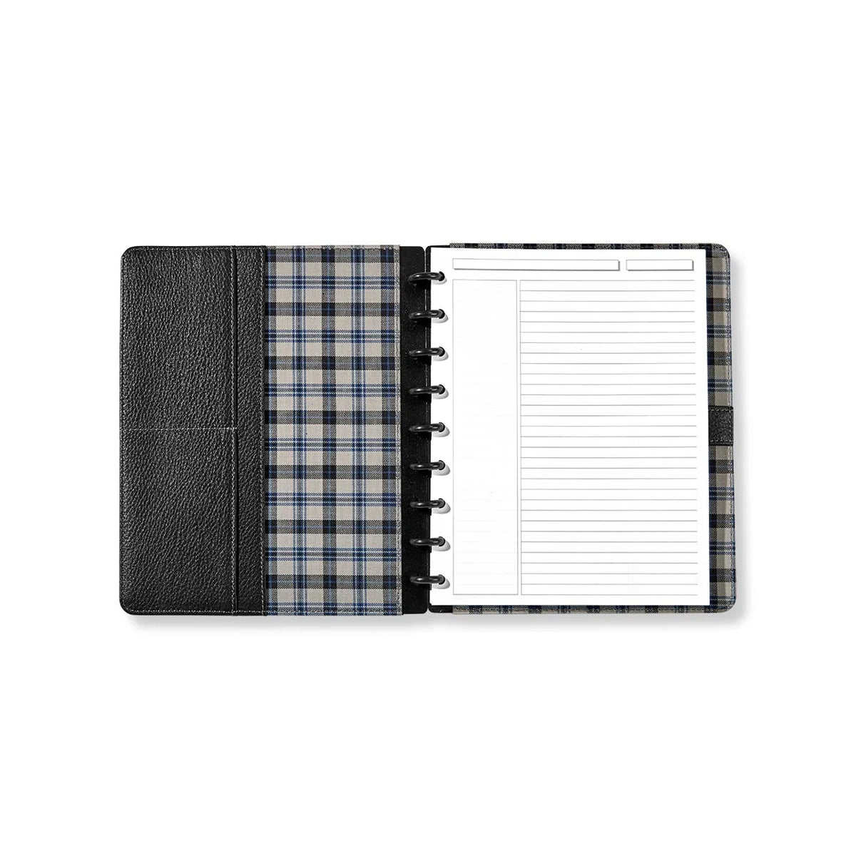 Discbound Leather Notebook with Fold-Back Cover, Card Pockets, Pen Loop and Junior to Letter Sizes