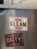Dishwasher Magnet Clean Dirty Sign with Floral Border for Easy Kitchen Dish Status Tracking