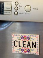 Dishwasher Magnet Clean Dirty Sign with Floral Border for Easy Kitchen Dish Status Tracking