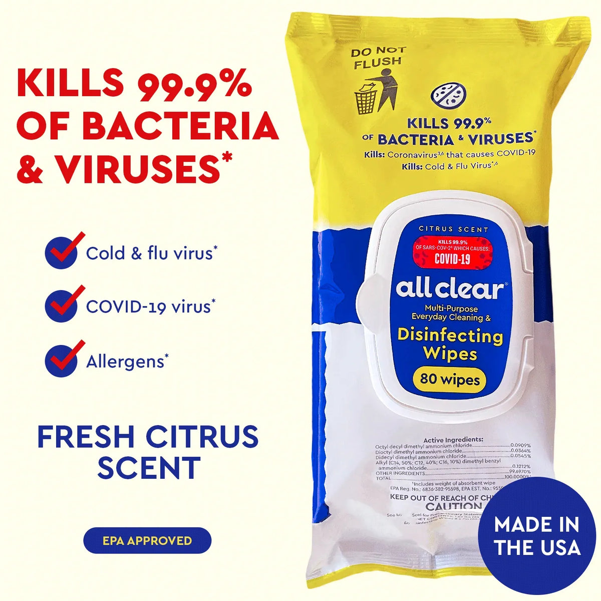 Disinfecting Wipes for Everyday Surface Cleaning, 80 Count per Pack with a Moisture-Lock Lid