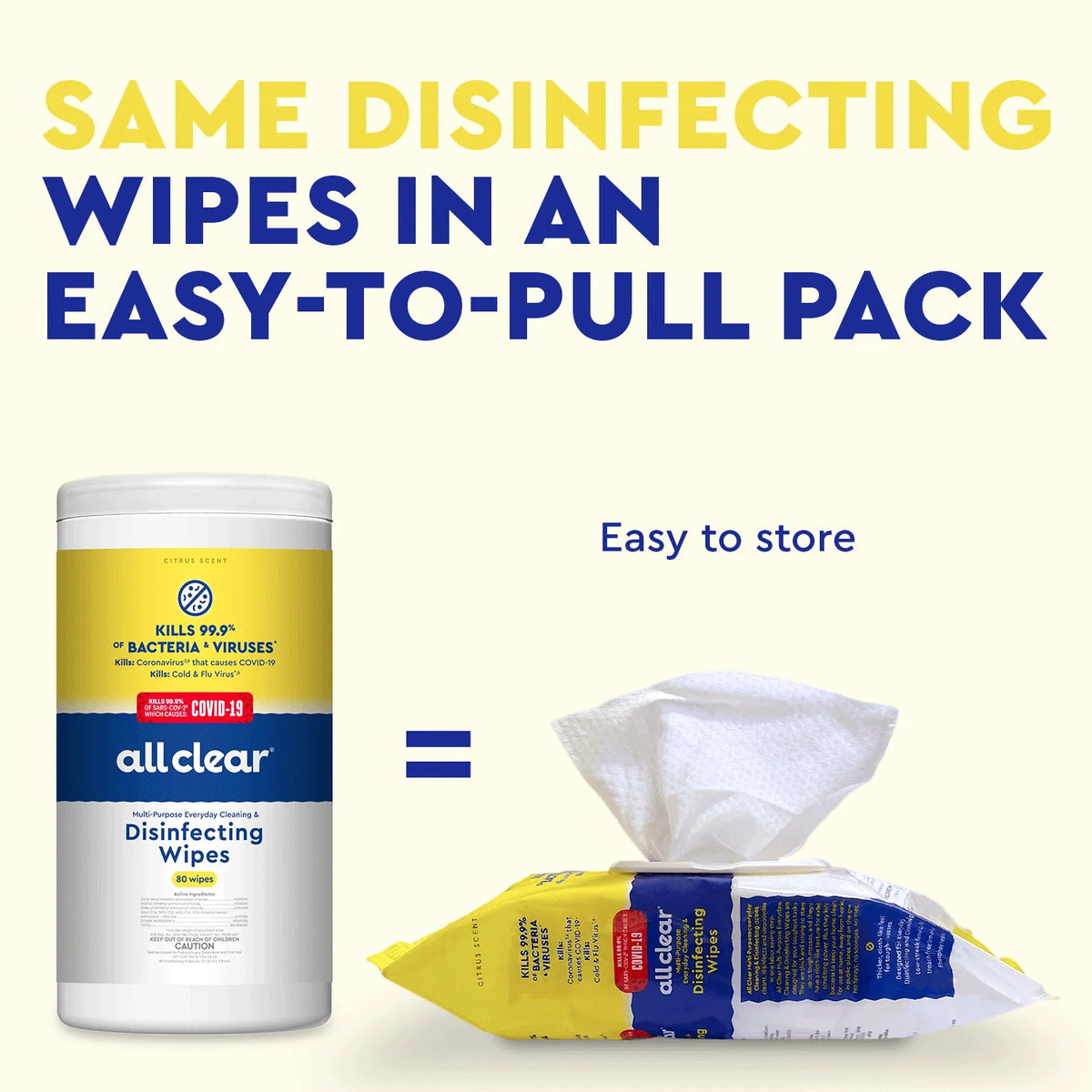 Disinfecting Wipes for Everyday Surface Cleaning, 80 Count per Pack with a Moisture-Lock Lid