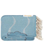 Disney Stitch Waves Beach Towel, Dusty Blue Turkish Organic Cotton Jacquard Weave with Tassel Trim