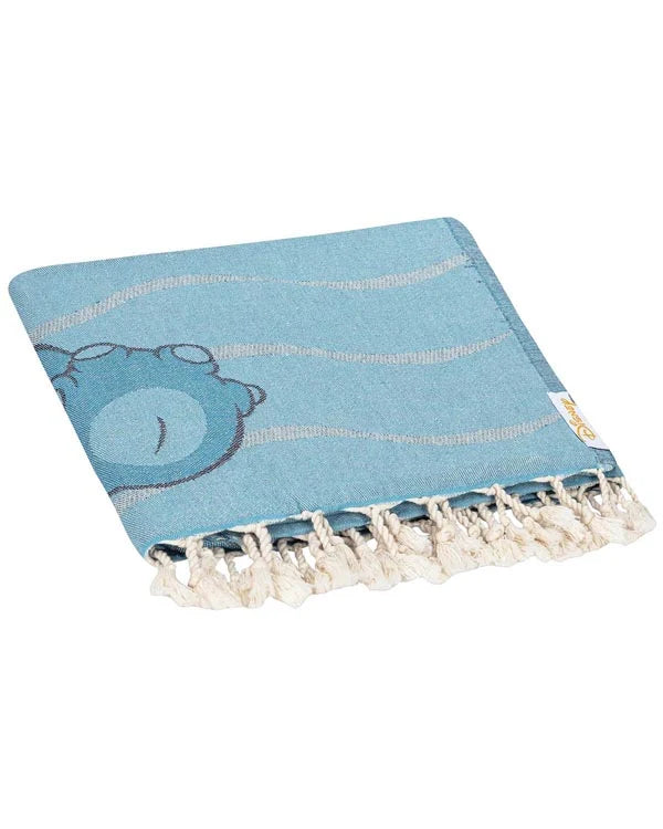 Disney Stitch Waves Beach Towel, Dusty Blue Turkish Organic Cotton Jacquard Weave with Tassel Trim