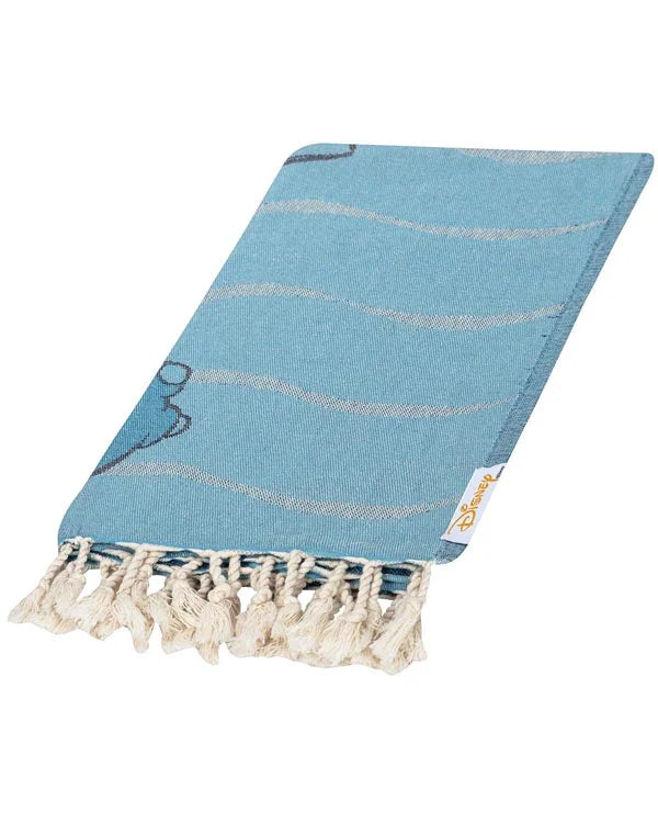 Disney Stitch Waves Beach Towel, Dusty Blue Turkish Organic Cotton Jacquard Weave with Tassel Trim