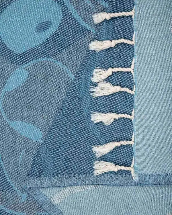Disney Stitch Waves Beach Towel, Dusty Blue Turkish Organic Cotton Jacquard Weave with Tassel Trim