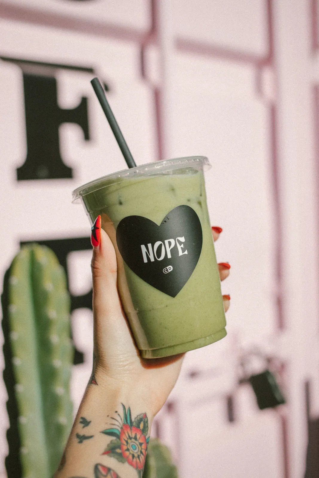 Disposable Cups with Lids, 12-Piece Party Pack, Printed Conversation Designs for Iced Coffee and Cold Drinks — NOPE