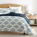 Distressed Diamond Reversible Quilted Coverlet Set in Navy