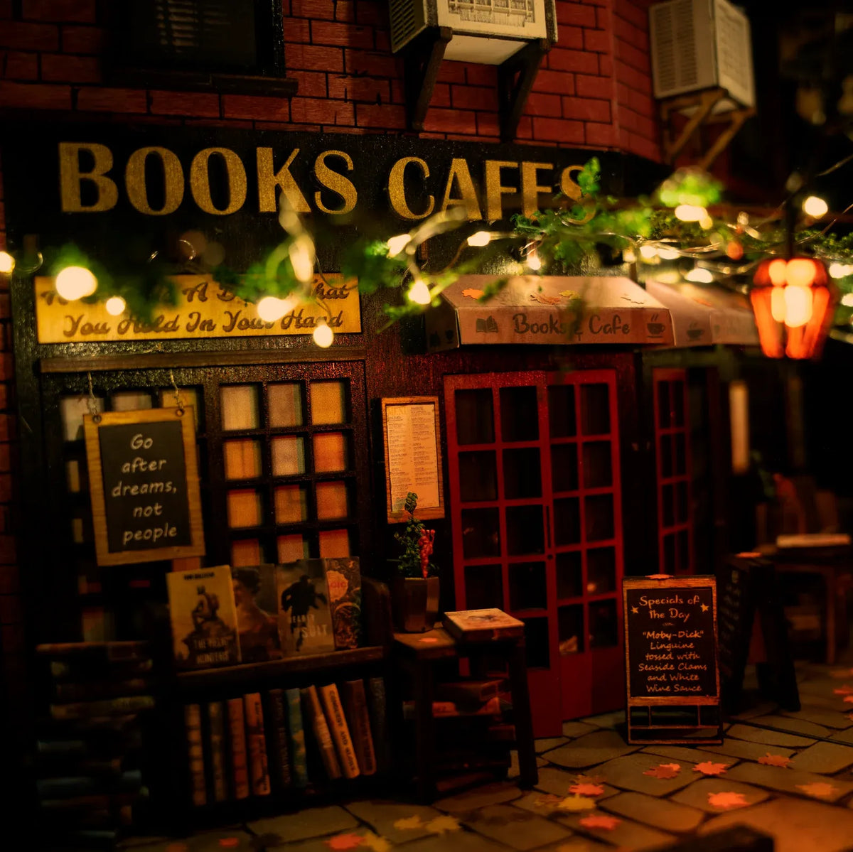 DIY Book Nook Kit with Warm LED Lights, Miniature Alley Scene and Prebuilt Display · DIY Kit