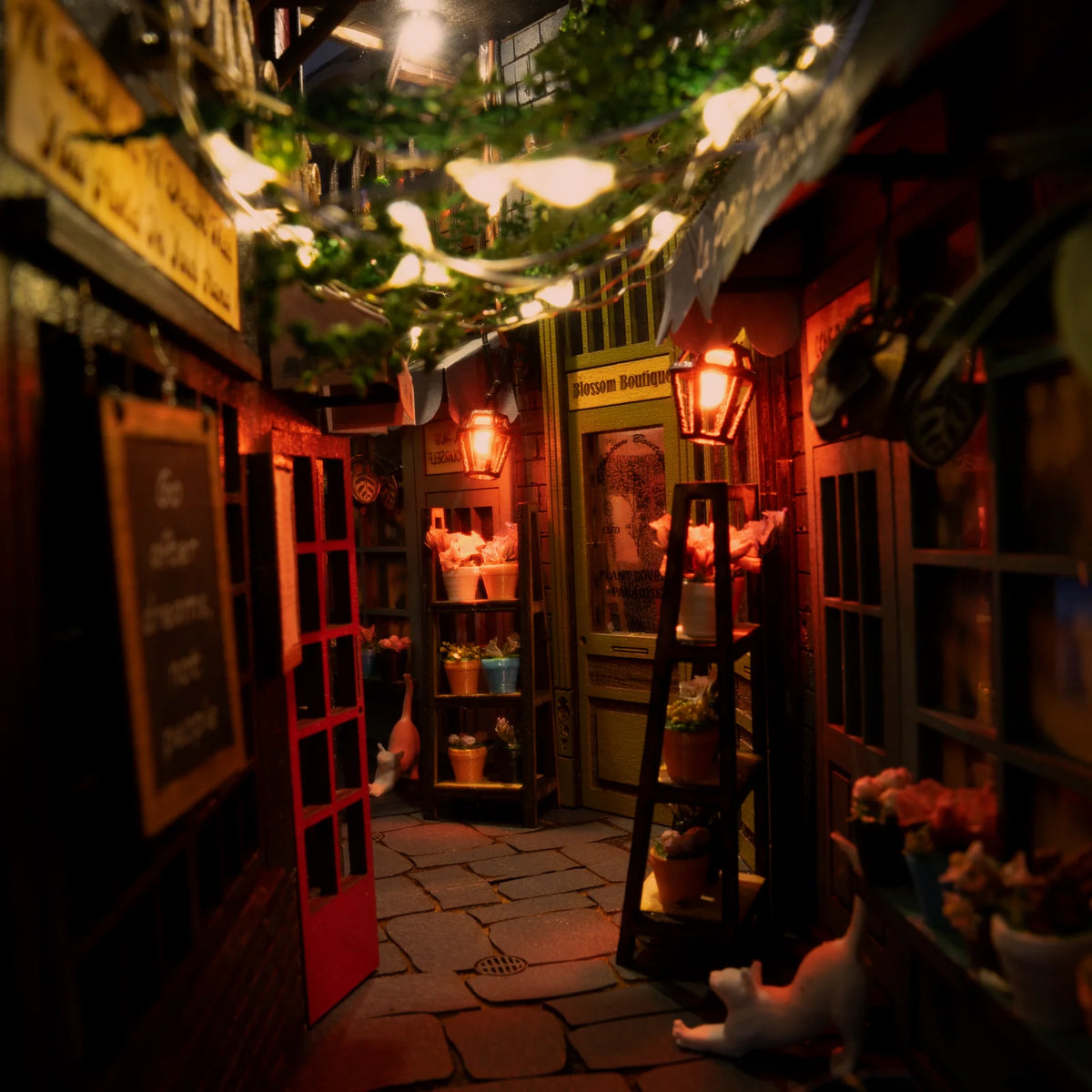 DIY Book Nook Kit with Warm LED Lights, Miniature Alley Scene and Prebuilt Display · DIY Kit