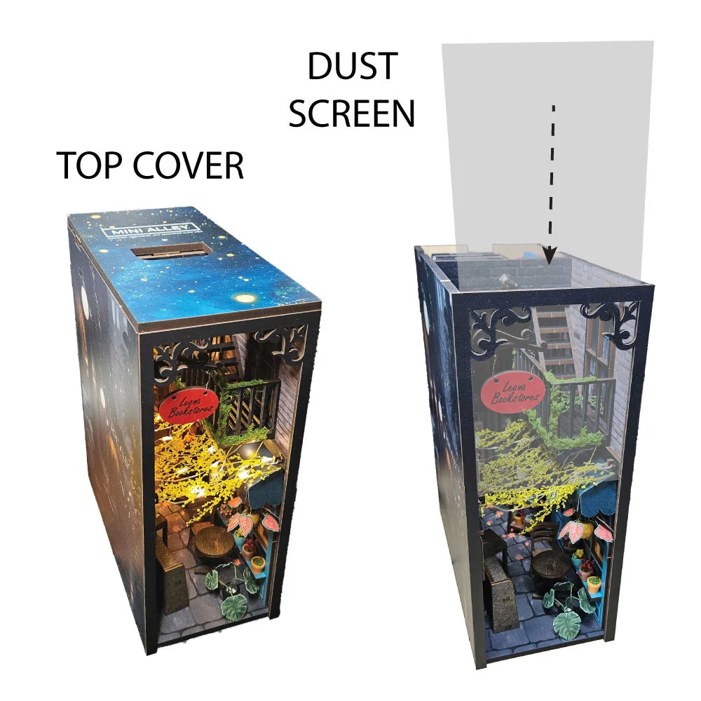 DIY Book Nook Kit with Warm LED Lights, Miniature Alley Scene and Prebuilt Display · DIY Kit