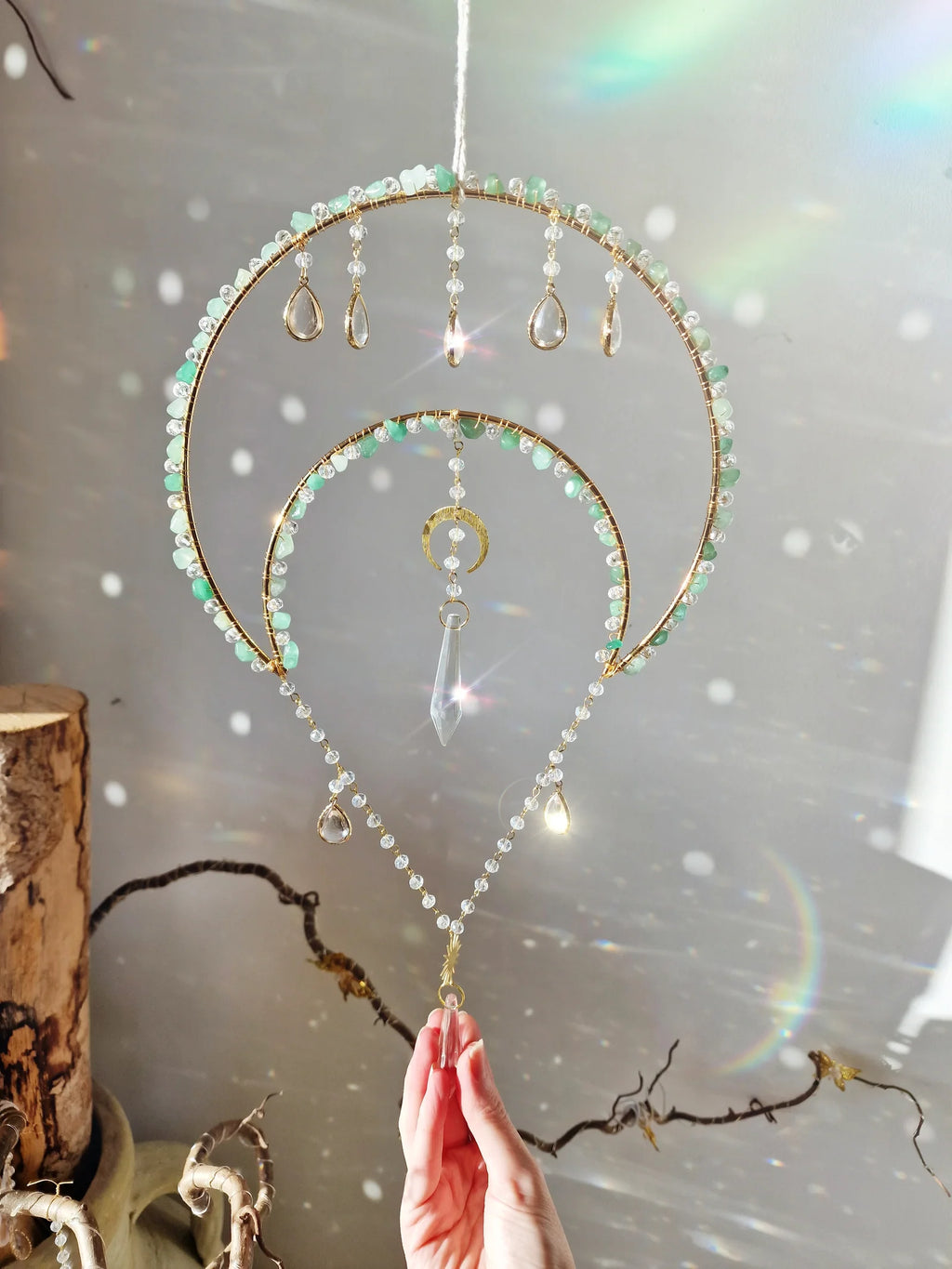 DIY Moon Suncatcher Kit with Crystal Beads, Prisms, Celestial Charms and 8-Inch Hoop · DIY suncatcher kit