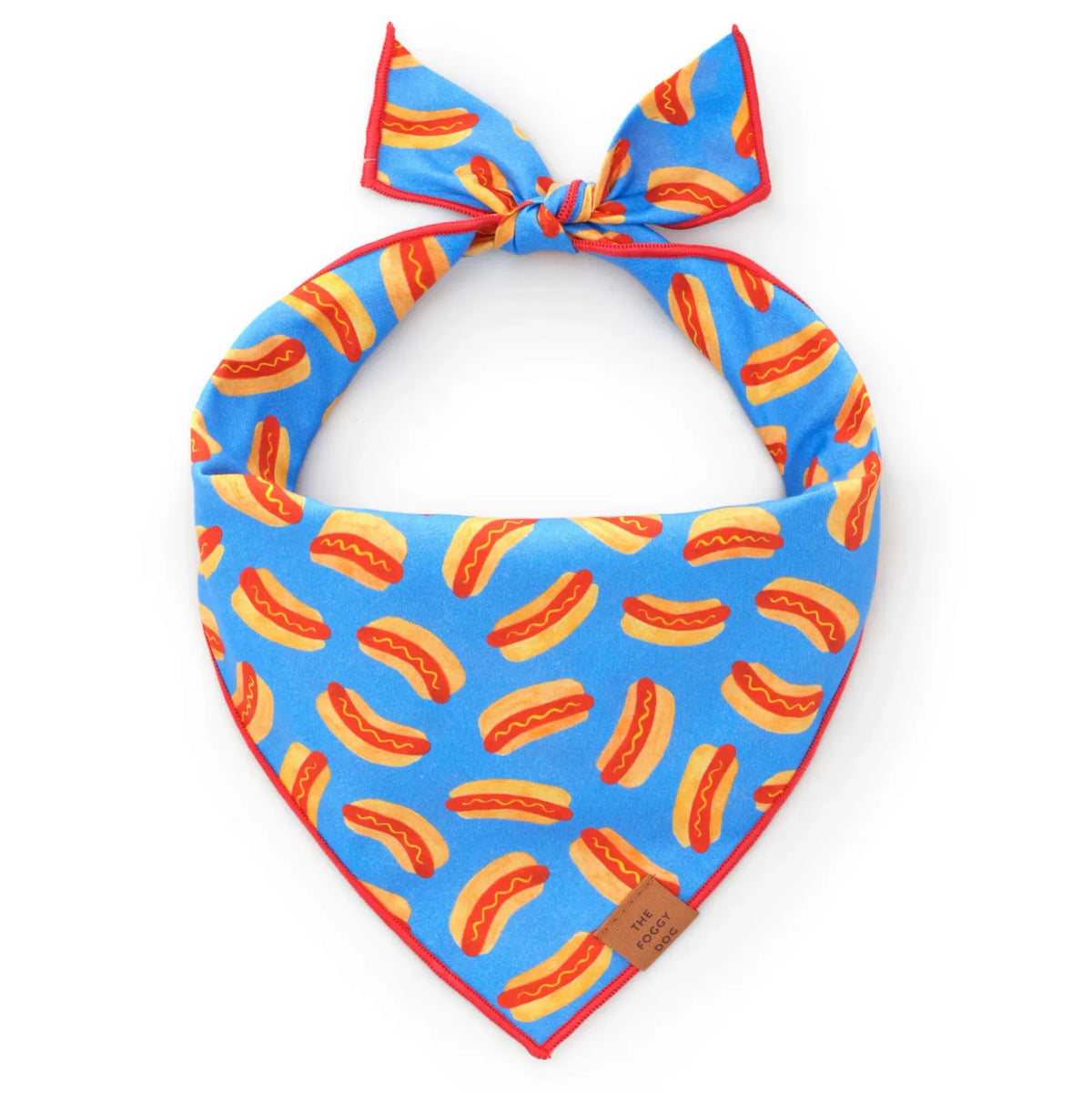 Dog Bandana with Triangle-Tie Shape, Red Merrow Hem and Three Neck Sizes for Everyday Wear