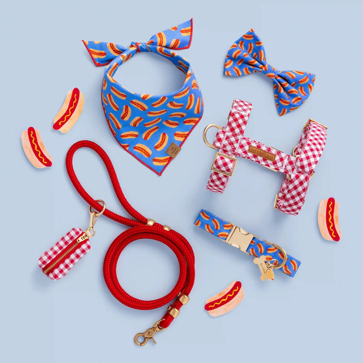 Dog Bandana with Triangle-Tie Shape, Red Merrow Hem and Three Neck Sizes for Everyday Wear