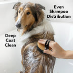 Dog Bath Brush with Flexible Silicone Bristles and a Comfortable Hand Strap for Wet and Dry Grooming