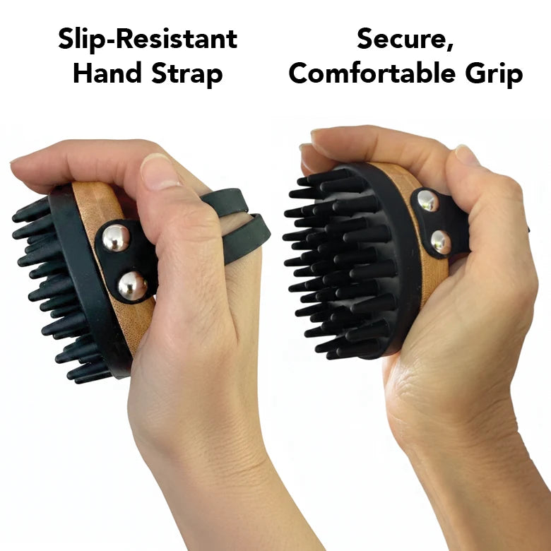 Dog Bath Brush with Flexible Silicone Bristles and a Comfortable Hand Strap for Wet and Dry Grooming