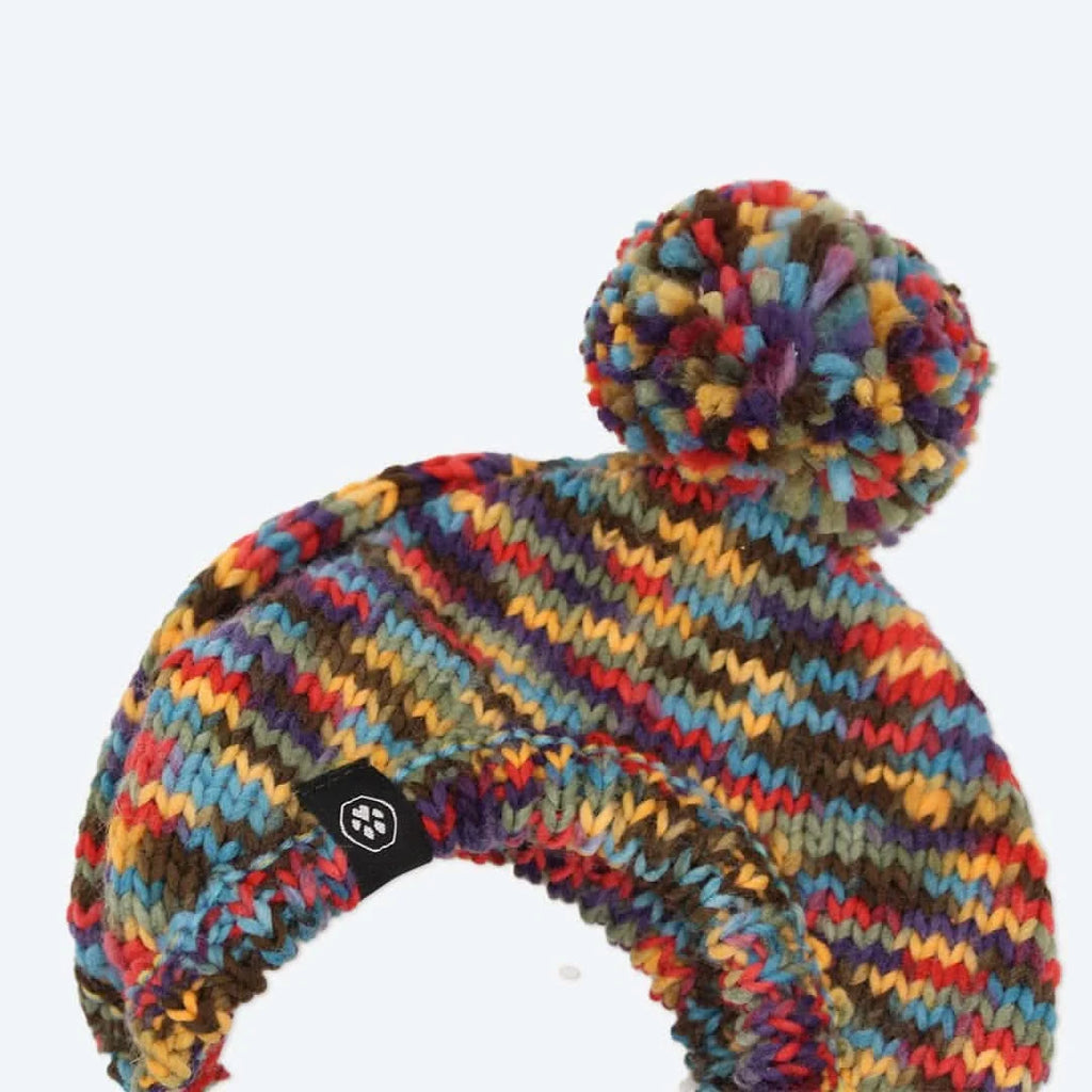 Dog Beanie Hat with Ear Openings, Toggle Fit and Pom Pom Design for Warm, Comfortable Chilly-Day Wear