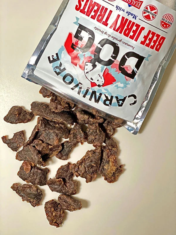 Dog Beef Jerky Treats, 5 oz Chewy Strips with Two Ingredients and Grass-Fed Beef · dog jerky