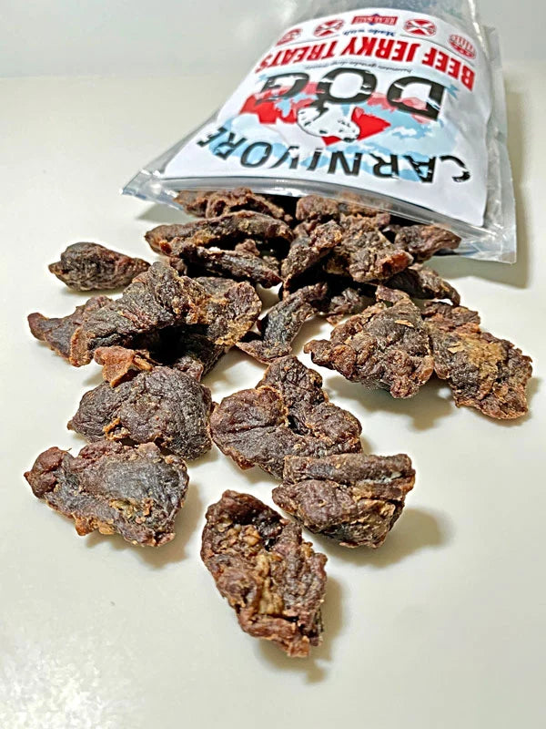 Dog Beef Jerky Treats, 5 oz Chewy Strips with Two Ingredients and Grass-Fed Beef · dog jerky