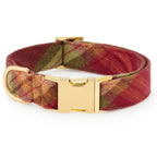 Dog Collar and Leash Set with Orchard Plaid Flannel Collar, Wine Rope Leash and Waste Bag Holder