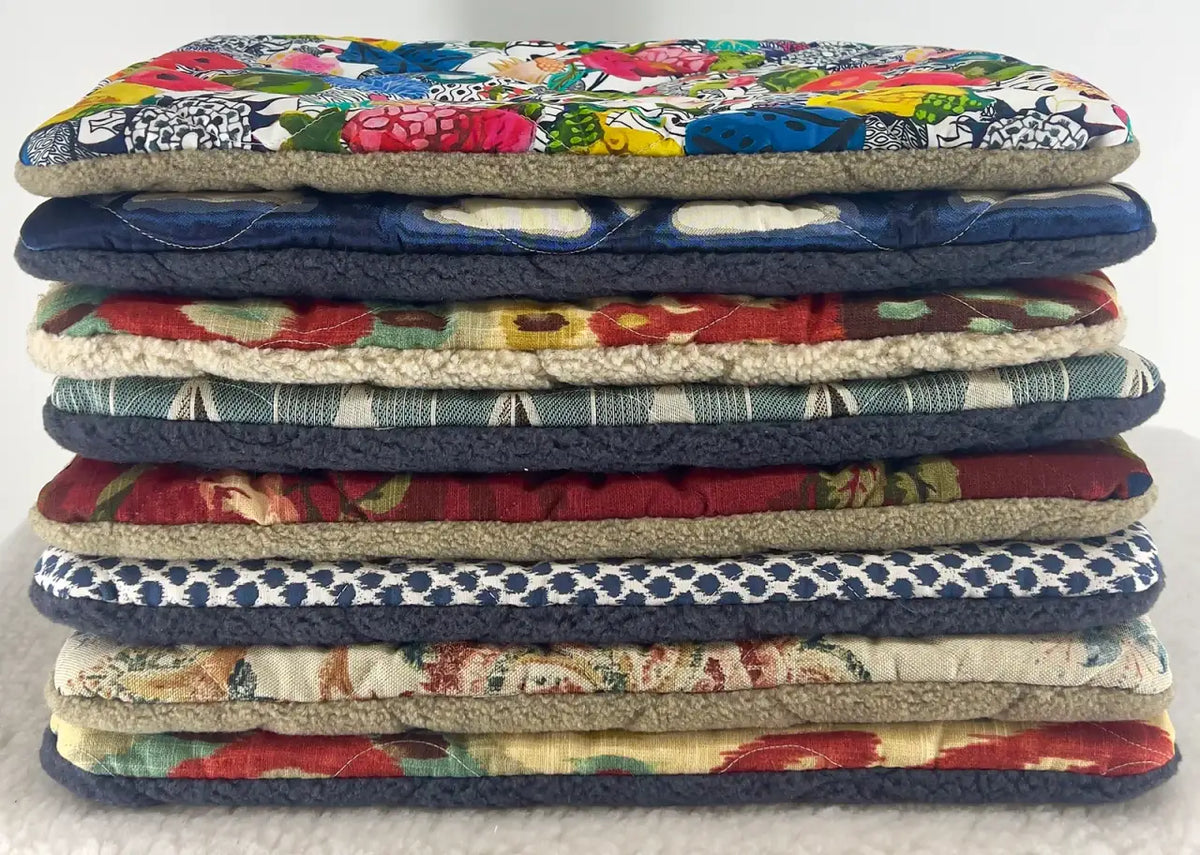 Dog Crate Bed Packs in Assorted Berber and Patterned Fabrics with Four Quilted Layers and No Loose Stuffing