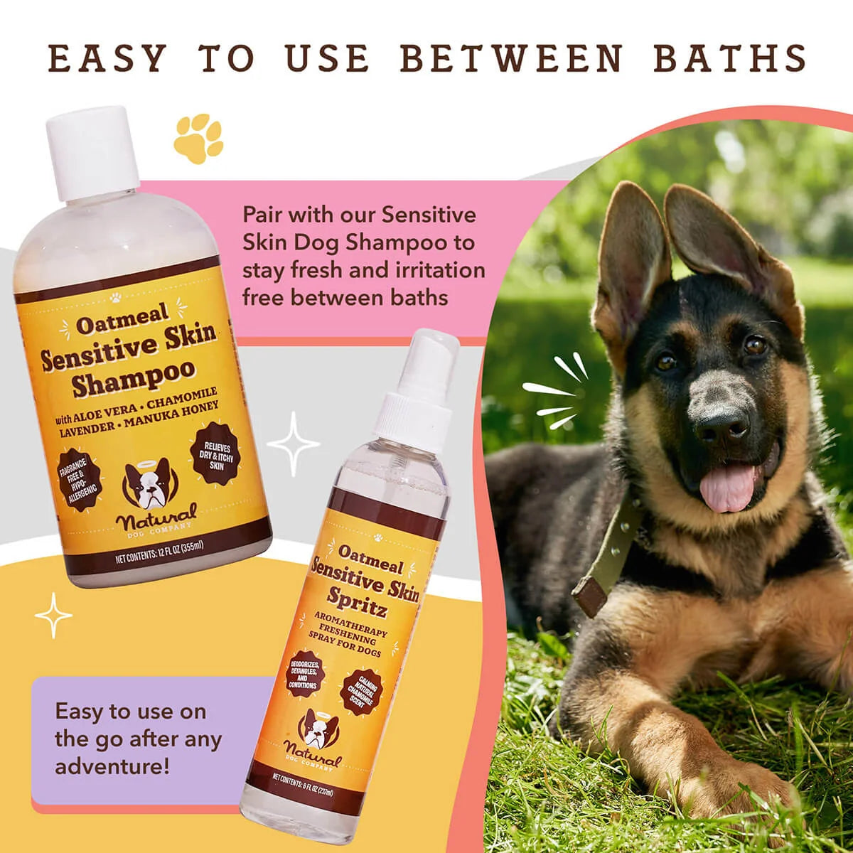 Dog Deodorizing Spray for Sensitive Skin with Gentle Aromatherapy, Detangling and Conditioning Care Between Baths