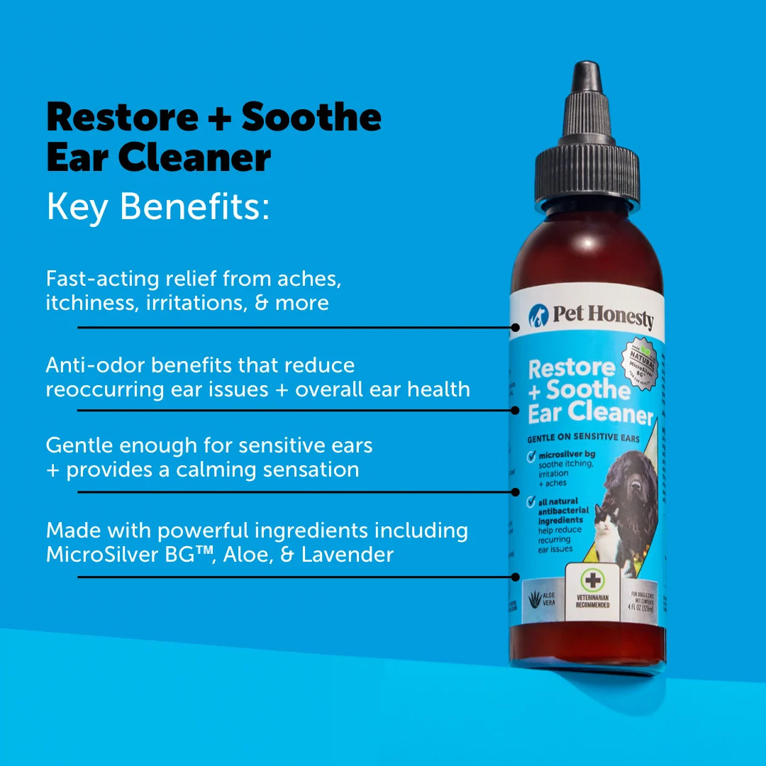 Dog Ear Cleaner Solution, 4 Ounce Pet Ear Rinse with MicroSilver BG, Aloe and Lavender for Routine Ear Care