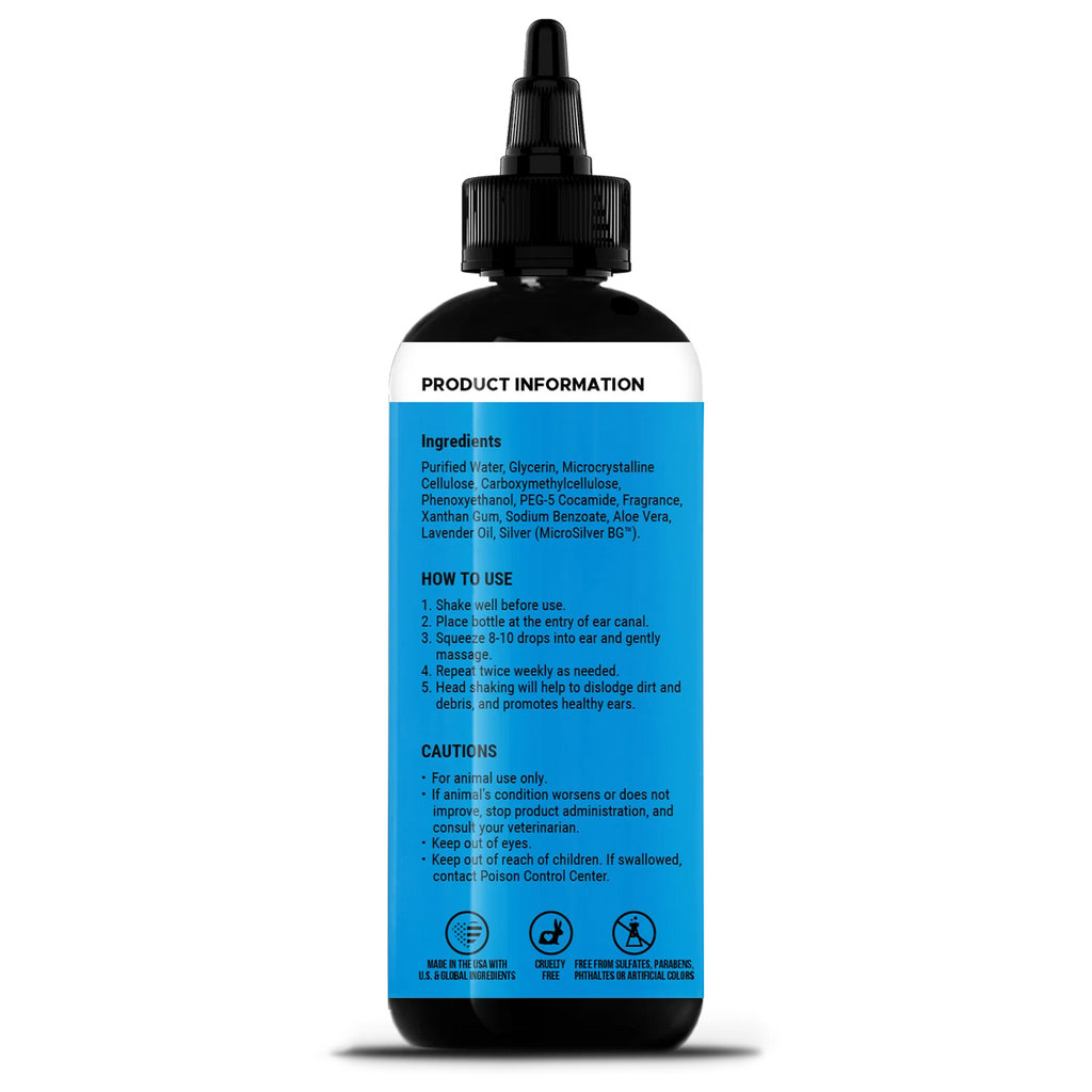 Dog Ear Cleaner Solution, 4 Ounce Pet Ear Rinse with MicroSilver BG, Aloe and Lavender for Routine Ear Care