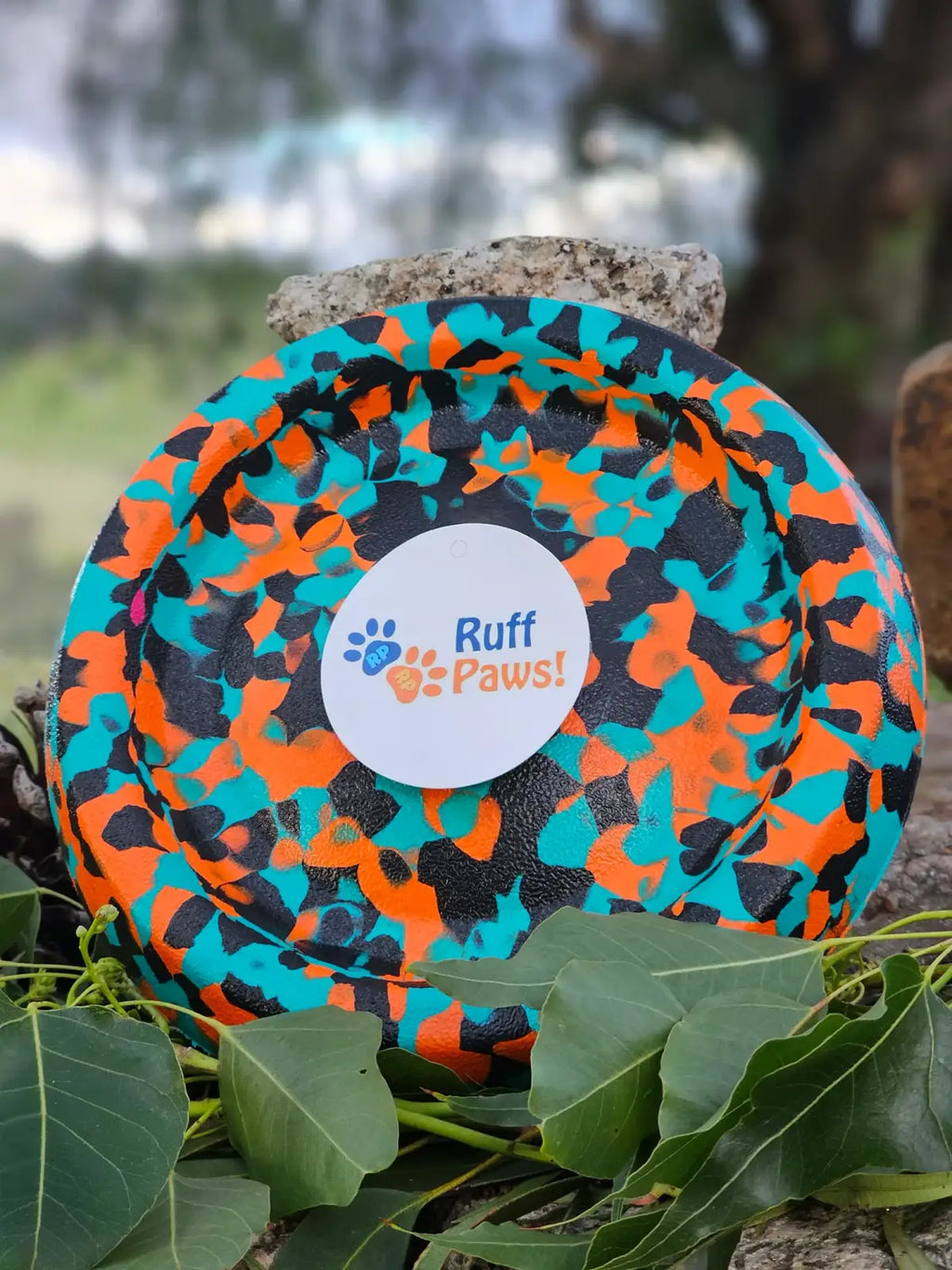 Dog Frisbee Foam Flying Disc for Outdoor Fetch, Soft Lightweight Water-Floating Design in Bright Color — Orange/Teal Camo