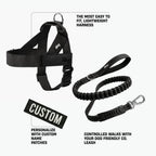 Dog Harness and Leash Set with Adjustable Fit, 120cm Leash, Custom Name Patches and Three Leash Styles