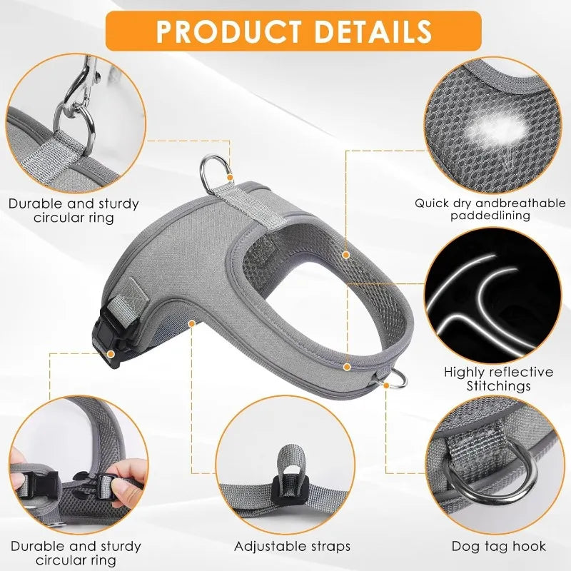 Dog Harness and Leash Set with Reflective Stitching and Breathable Mesh Lining for Everyday Walks