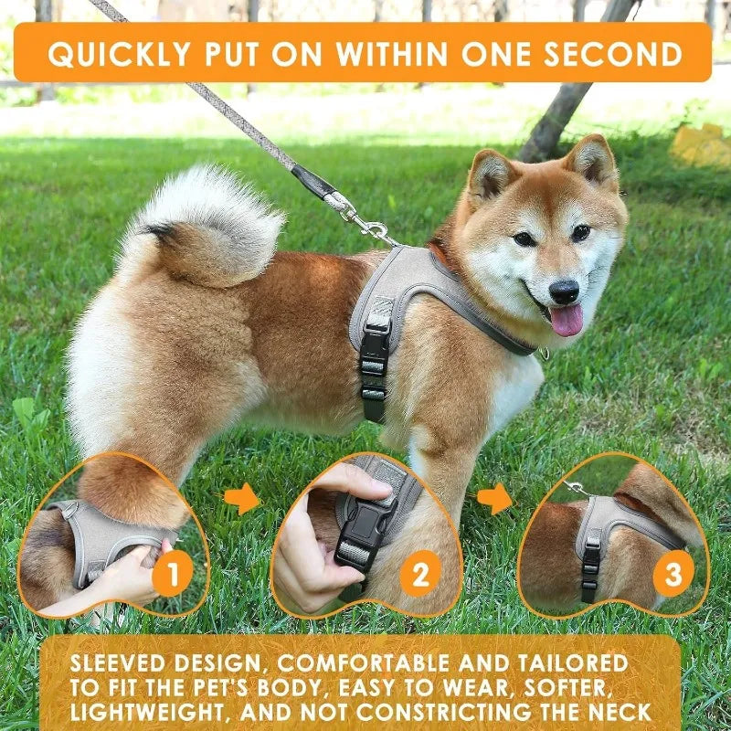 Dog Harness and Leash Set with Reflective Stitching and Breathable Mesh Lining for Everyday Walks