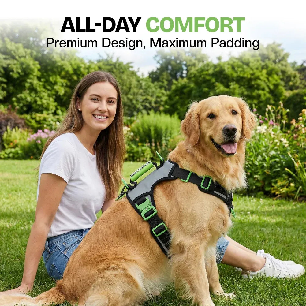 Dog Harness with No-Pull Control, Reflective Visibility, Adjustable Sizes and Multi-Point Leash Attachments for Active Wal