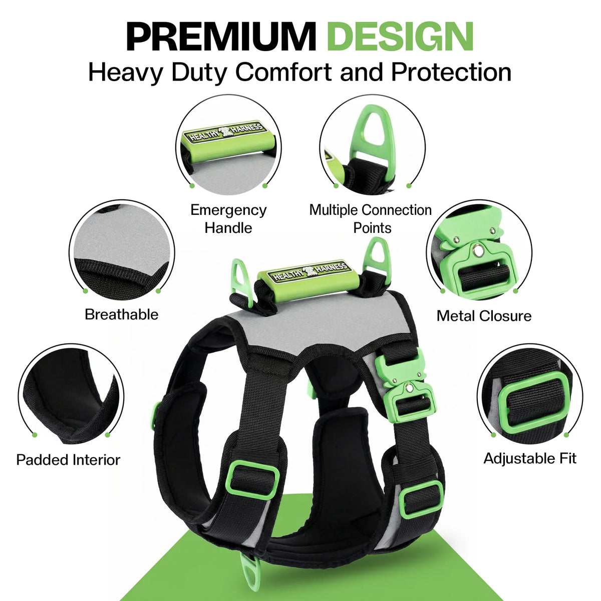 Dog Harness with No-Pull Control, Reflective Visibility, Adjustable Sizes and Multi-Point Leash Attachments for Active Wal