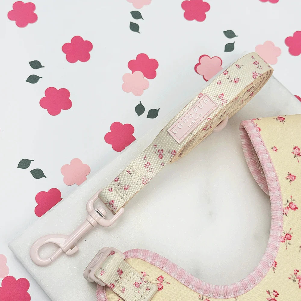 Dog Lead in Butter Yellow Rose Print