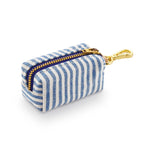 Dog Leash Waste Bag Holder in Lake Blue Stripe with Brass Grommet and Compact Treat Pocket