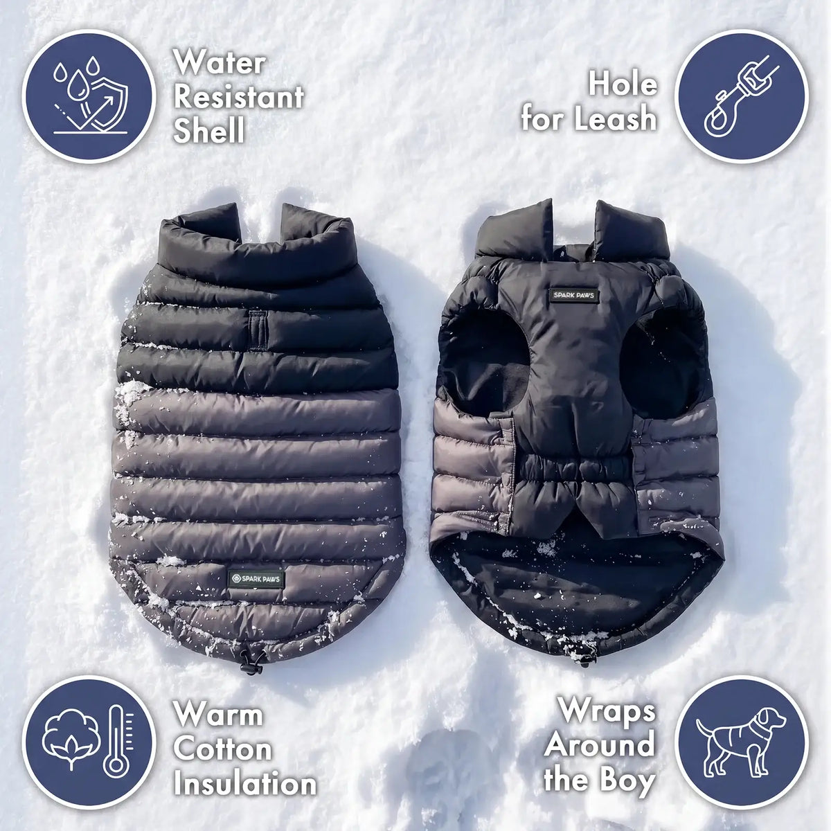 Dog Puffer Winter Jacket in Black