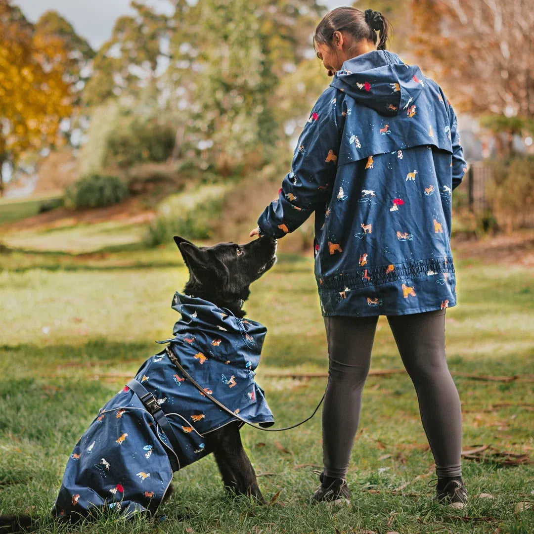 Dog Raincoat with Waterproof Windproof Coverage, Adjustable Belly Strap, Hood, Harness Openings and High-Visibility Detail