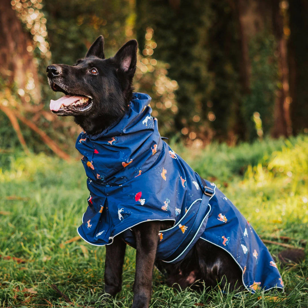 Dog Raincoat with Waterproof Windproof Coverage, Adjustable Belly Strap, Hood, Harness Openings and High-Visibility Detail