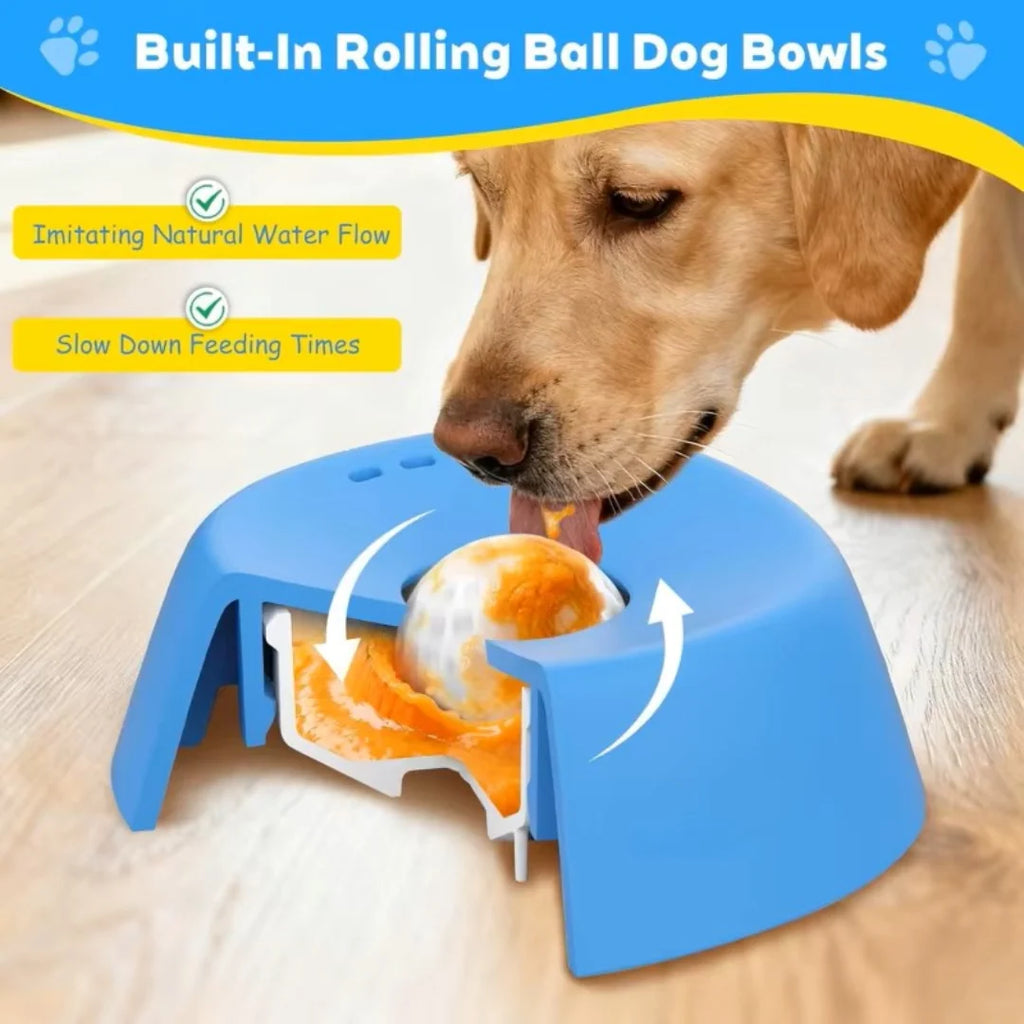 Dog Slow Feeder Bowl for Liquid Treats with a Smooth Floating Ball to Help Reduce Splashes During Feeding