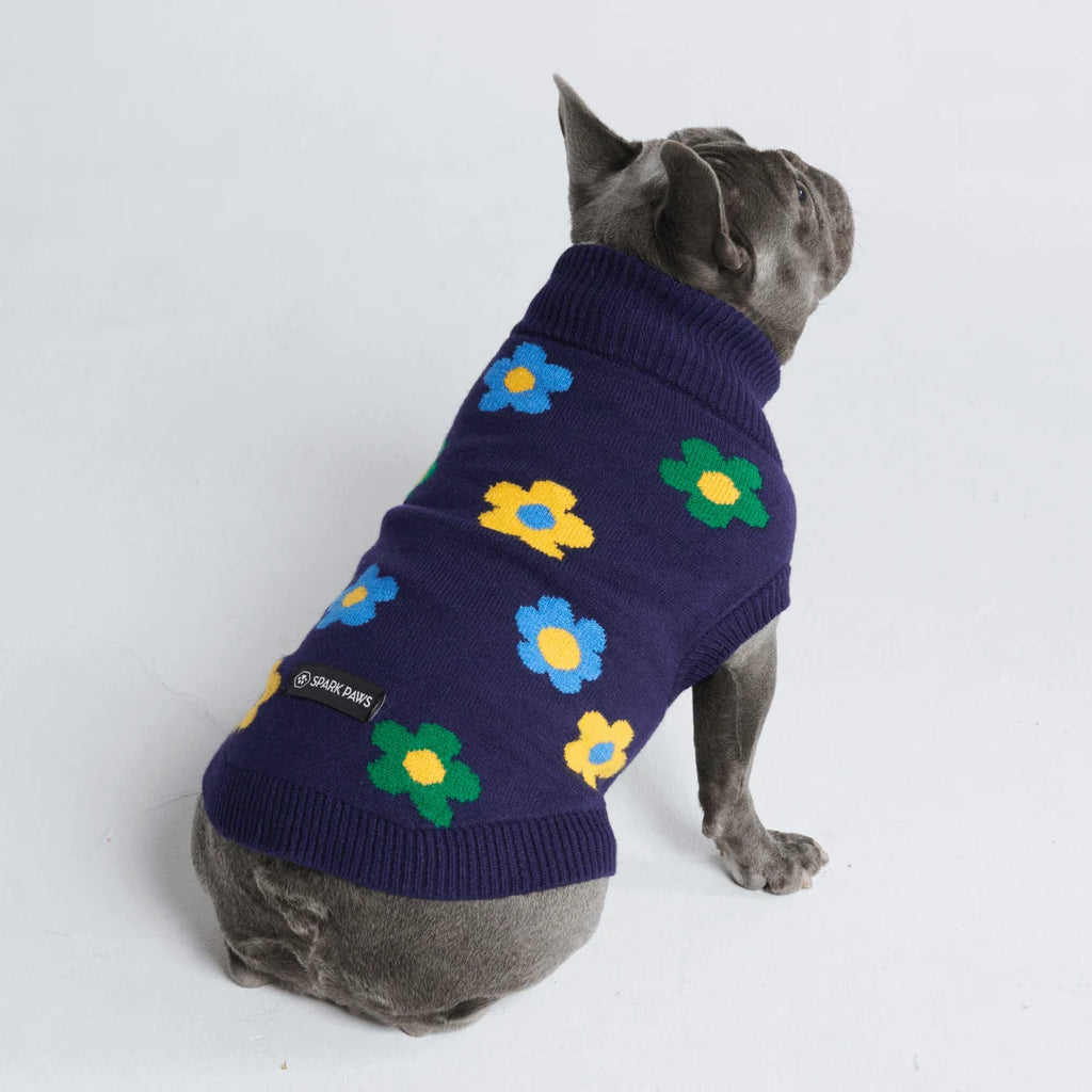 Dog Sweater with Soft Knit Stretch, Ribbed Trim, Deep V Potty Cut and Seven Printed Designs