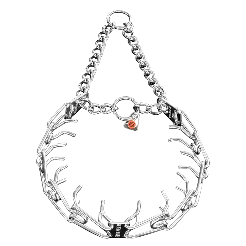 Dog Training Collar, Stainless Steel Prong Design with Center Plate and Assembly Chain in Three Wire Gauges