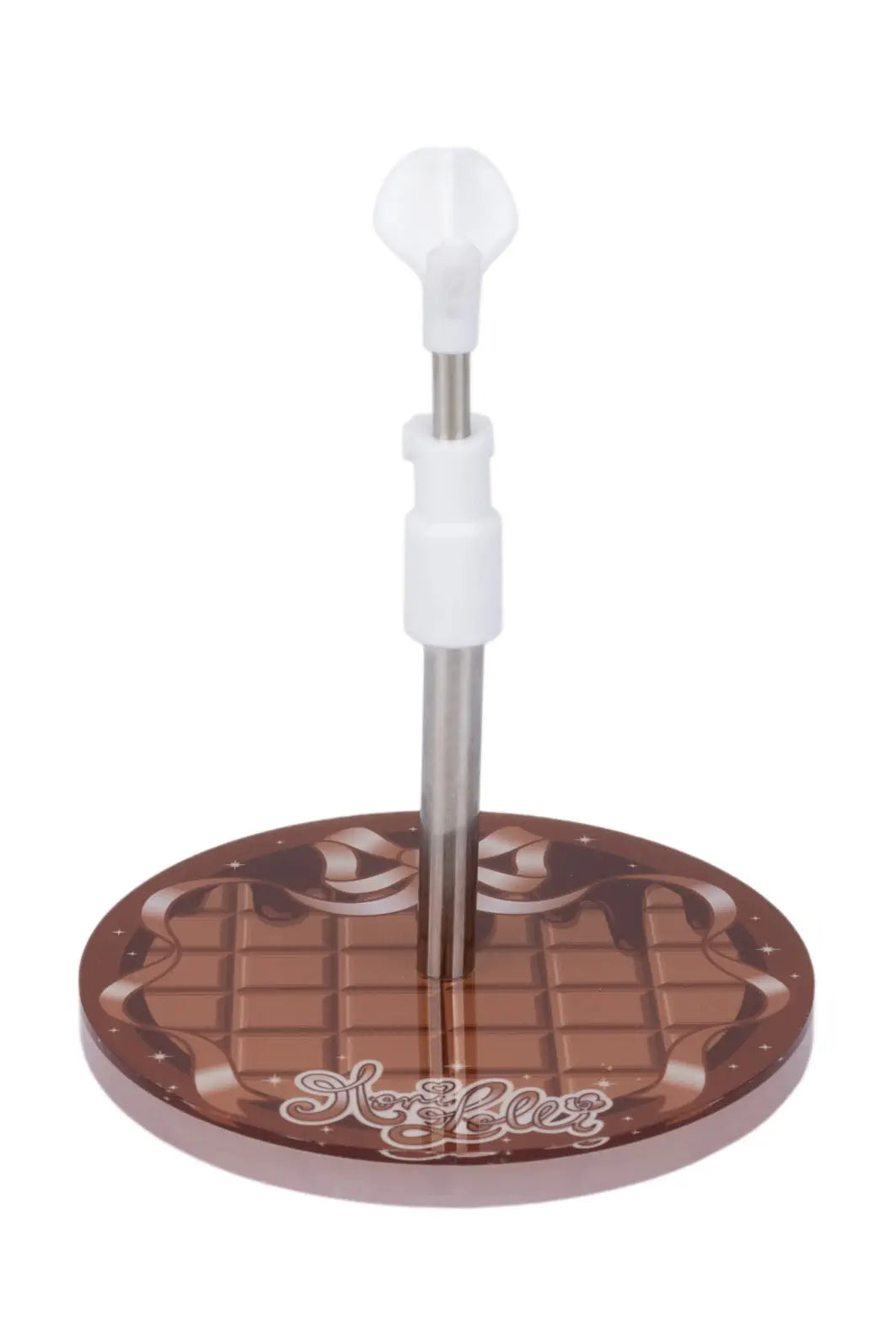 Doll Stand with an Adjustable Saddle Seat and Graphic Acrylic Base for Collectible Doll Displays — Brown